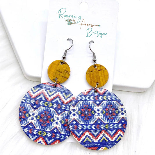 Mustard and Aztec Circle Cork Earrings