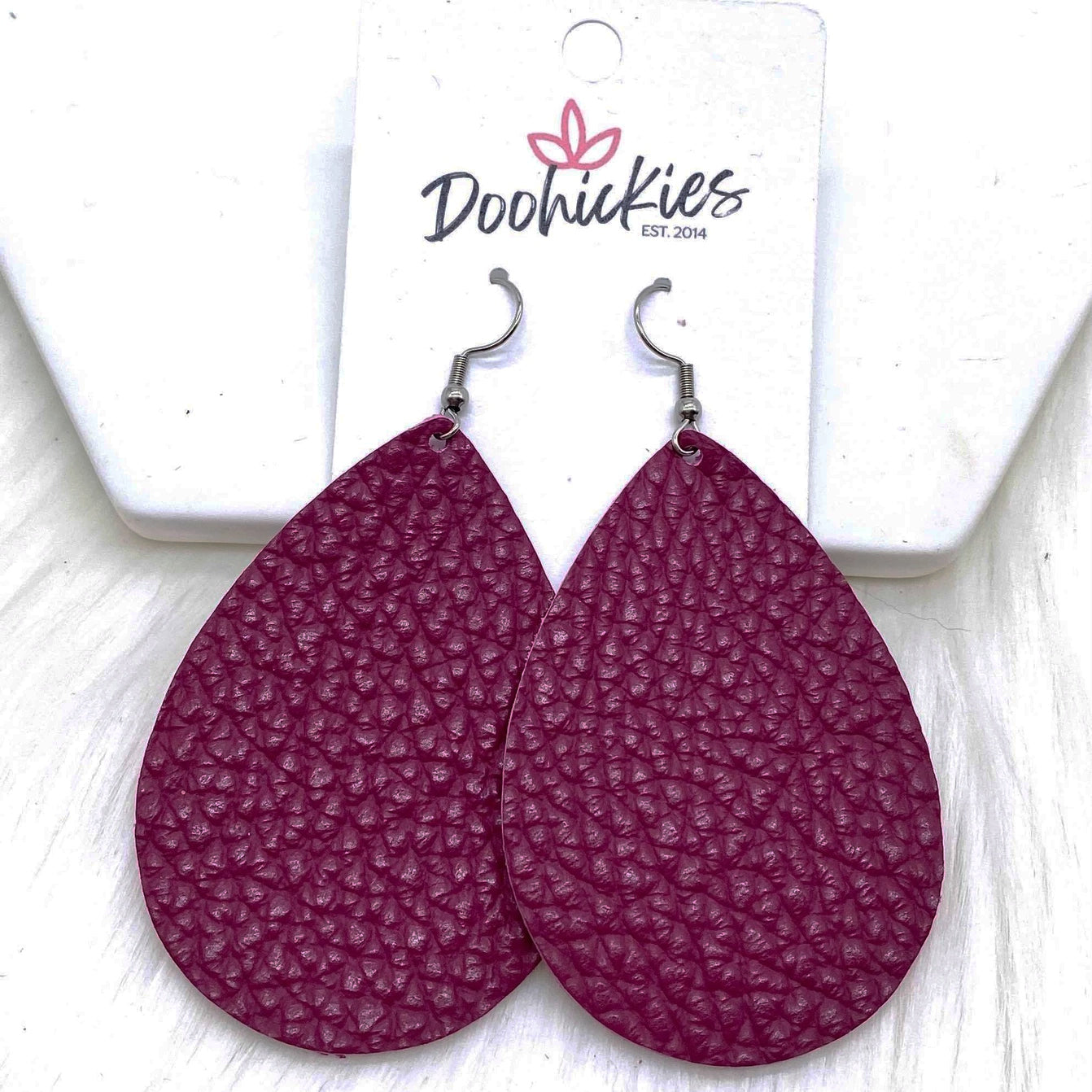 Plum Leather Teardrop Earrings