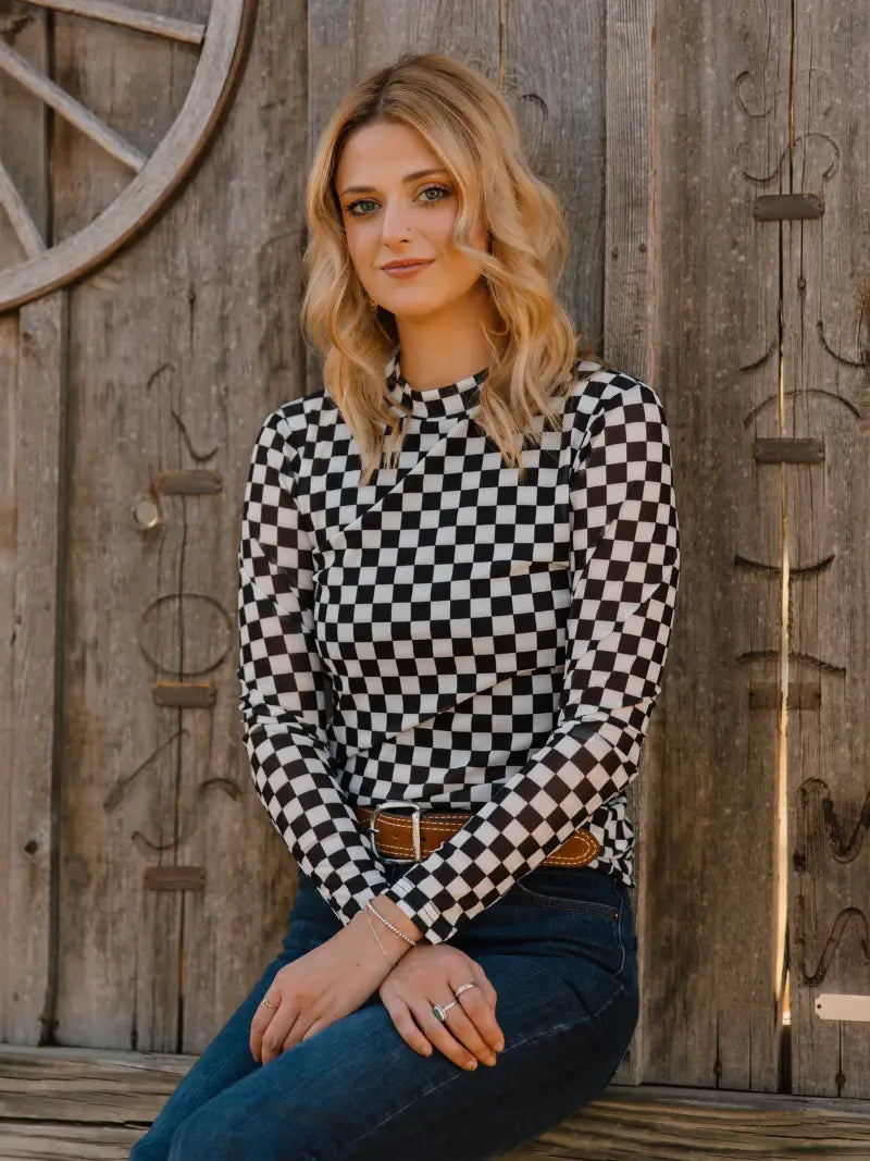 Round the Track Checkered Mesh Top