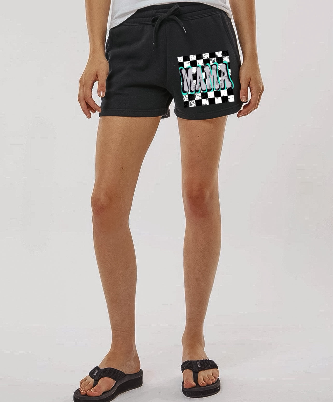 Checkered Turquoise/Black Mama Shorts