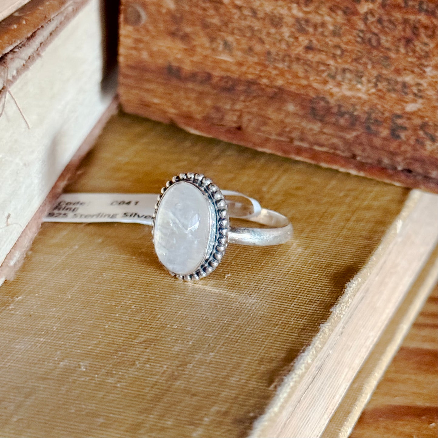 Oval Moonstone Sterling Silver Ring - Size 9