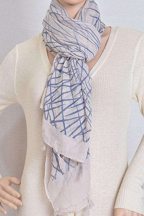 Lines In The Sky Beige/Blue Scarf