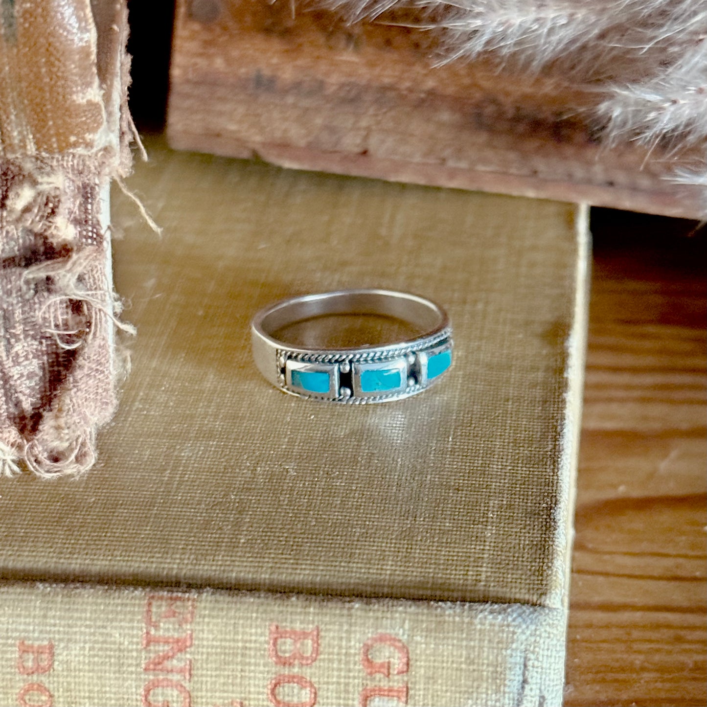 3-Stone Mojave Turquoise Sterling Silver Ring - Size 9.5