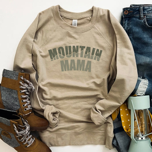 Mountain Mama Tan French Terry Raglan Sweatshirt [will ship separately]