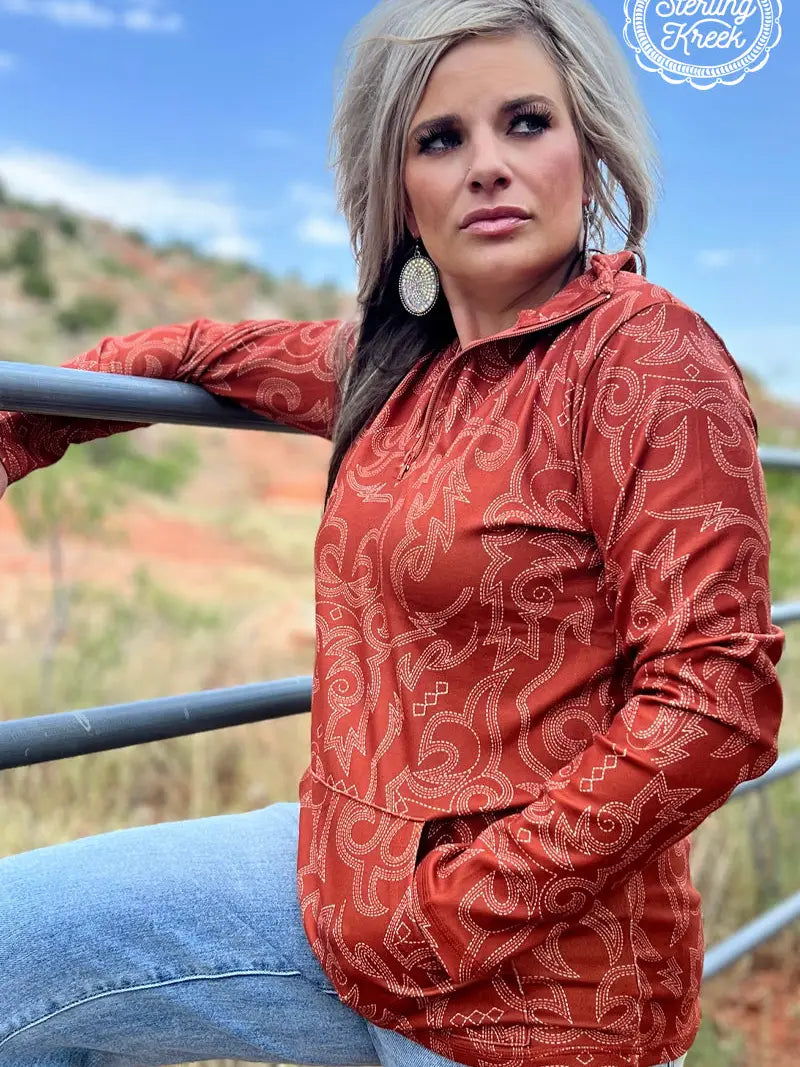 Rustic Ranch Quarter-Zip Boot Stitch Pullover