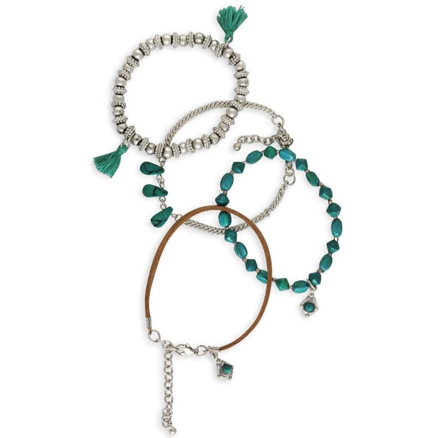 She'll Never Leave Silver/Turquoise 4-Piece Bracelet Set