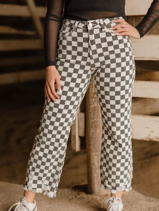 Fast Lane Checkered Jeans