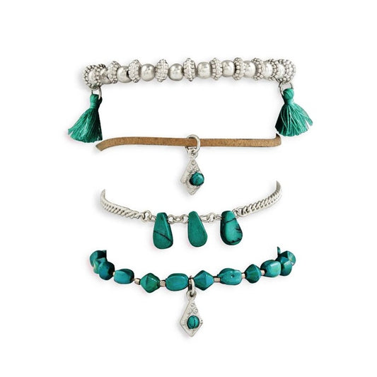 She'll Never Leave Silver/Turquoise 4-Piece Bracelet Set