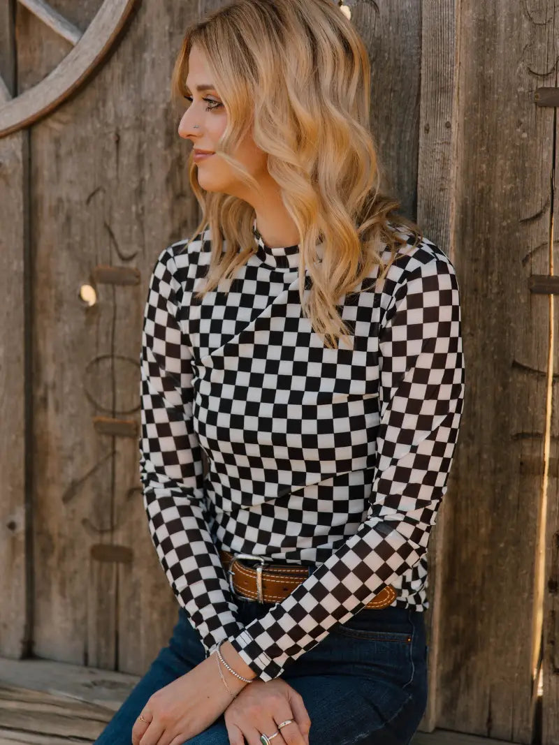 Round the Track Checkered Mesh Top