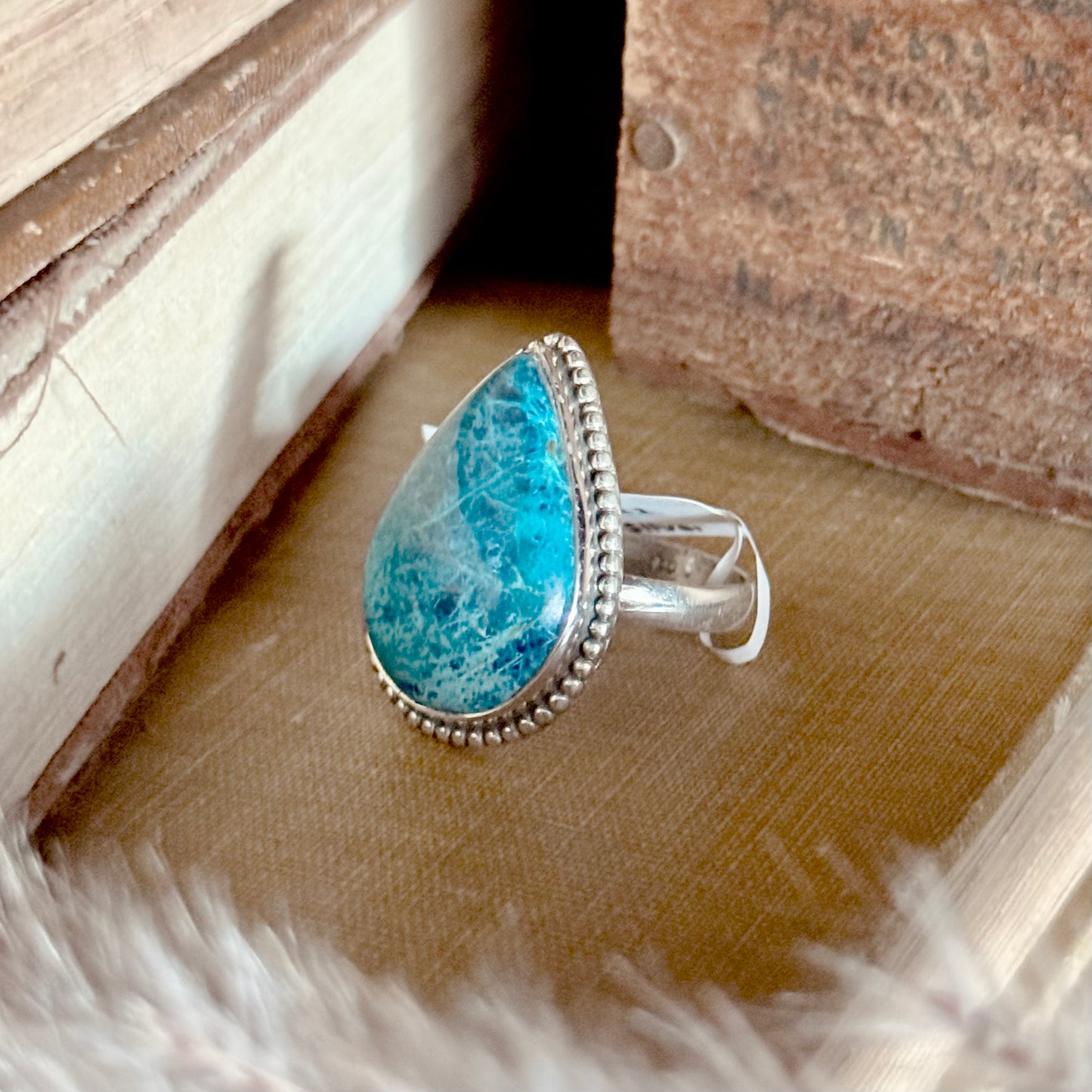 Pear Shattuckite Sterling Silver Ring - Size 8