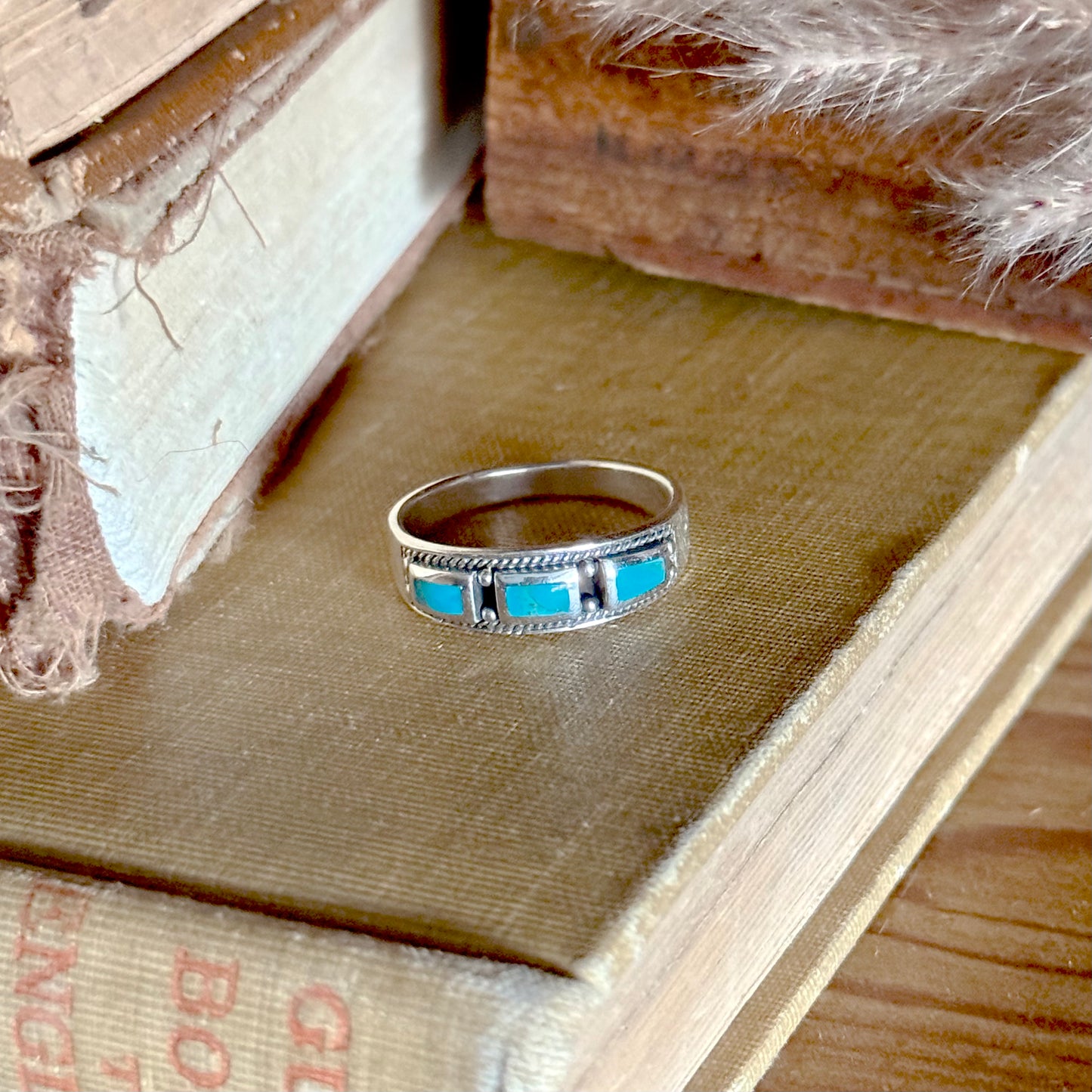 3-Stone Mojave Turquoise Sterling Silver Ring - Size 9.5