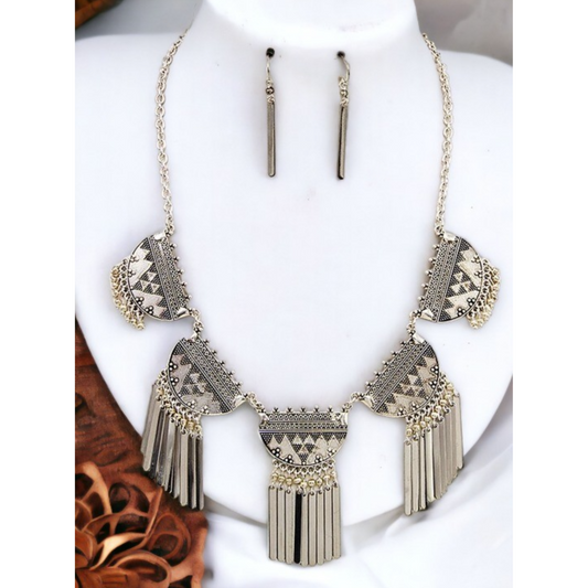 Metal Aztec Tribal Necklace/Earrings Set