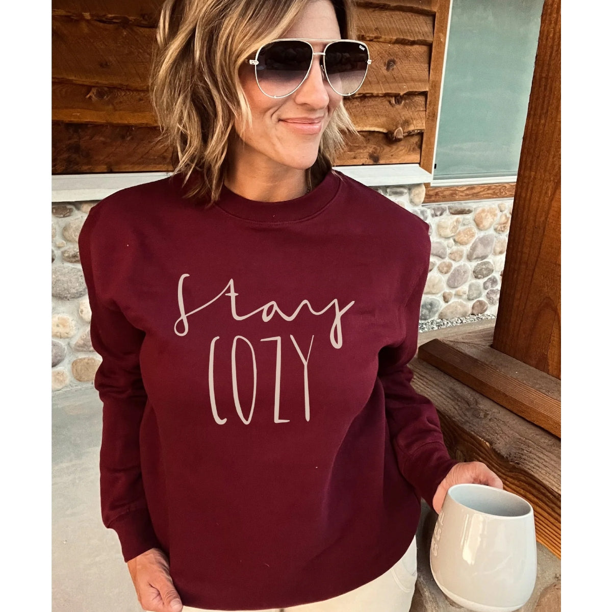 Stay Cozy French Terry Raglan Sweatshirt - Merlot