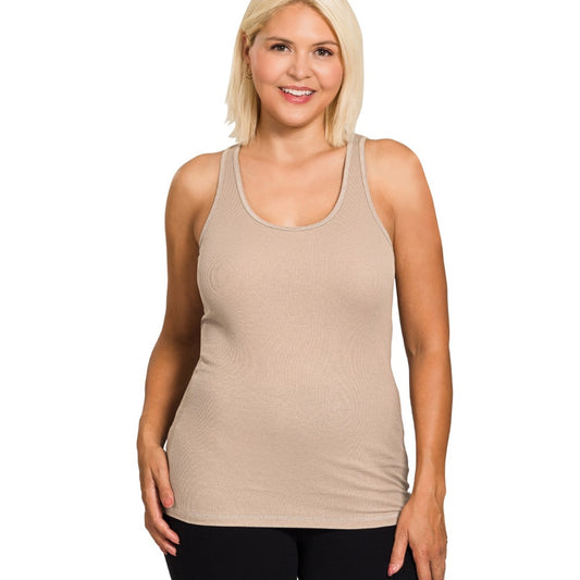 Ribbed Racer Back Tank [plus] - Khaki