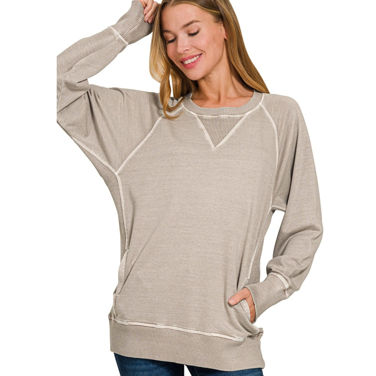 Snuggle Me Up Beige Top w/ Pockets