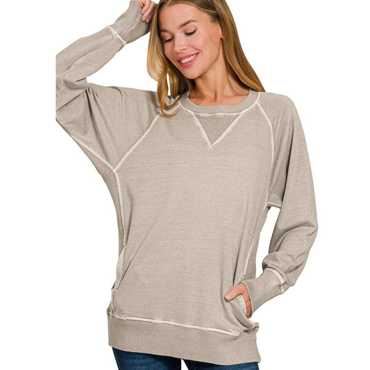 Snuggle Me Up Beige Top w/ Pockets