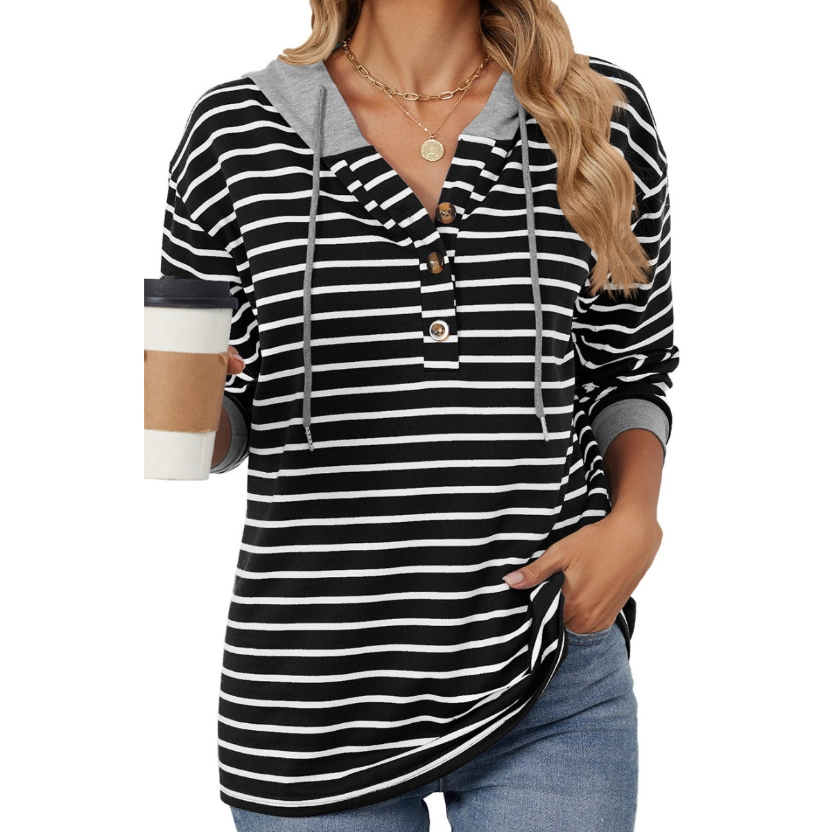Smooth Operator Black/White Striped Hooded Top