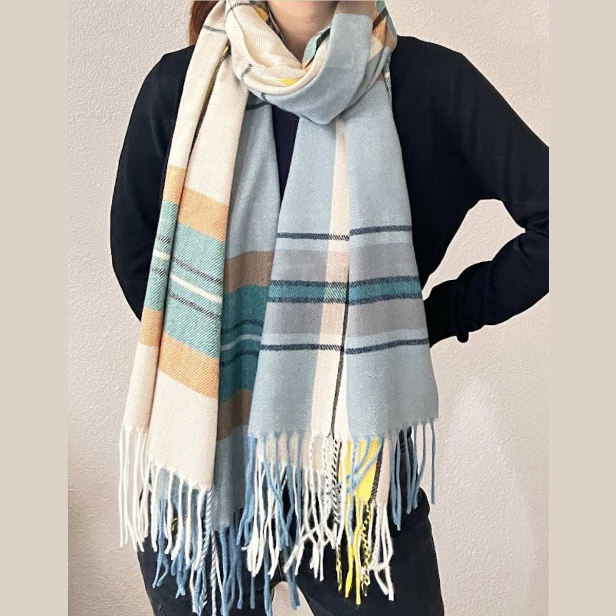 A Fall Morning Plaid Fringe Cashmere Scarf