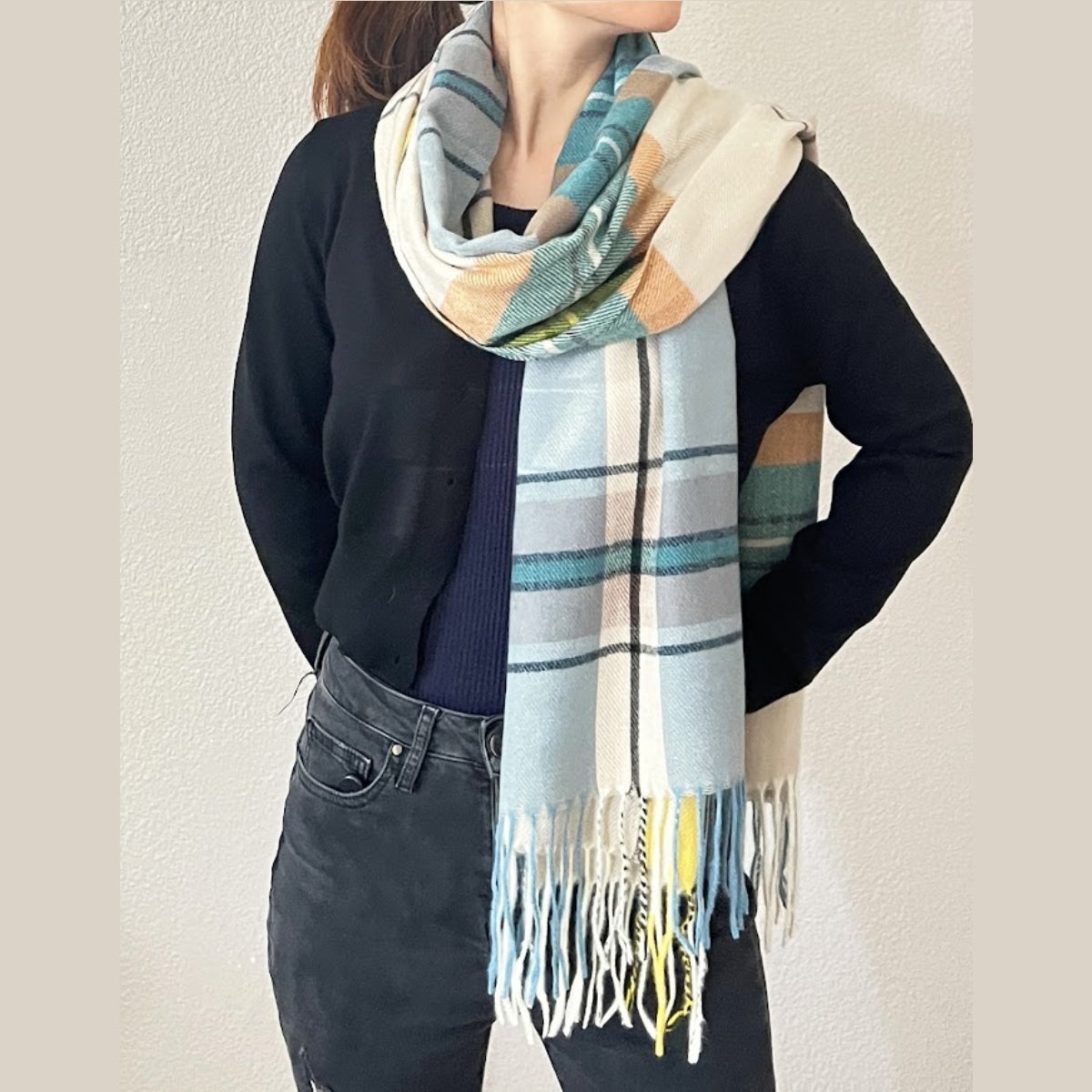 A Fall Morning Plaid Fringe Cashmere Scarf