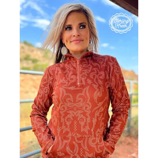 Rustic Ranch Quarter-Zip Boot Stitch Pullover