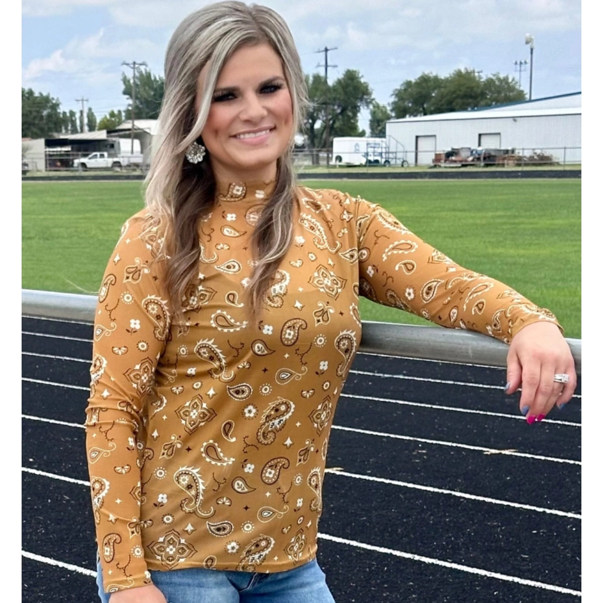 Sheer Delight Mesh Long-Sleeve Top - Mustard Bandana