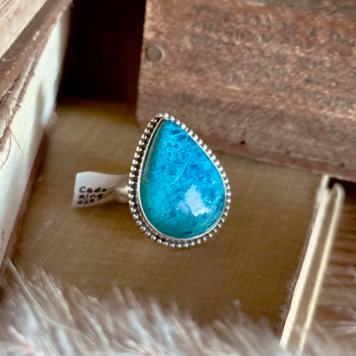 Pear Shattuckite Sterling Silver Ring - Size 8