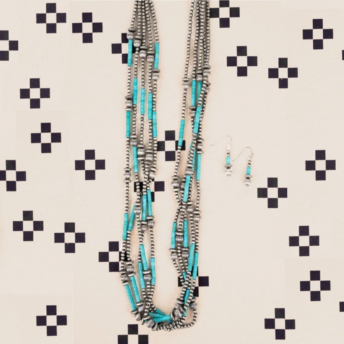 Wide Sky Turquoise and Silver Pearl Necklace/Earrings Set