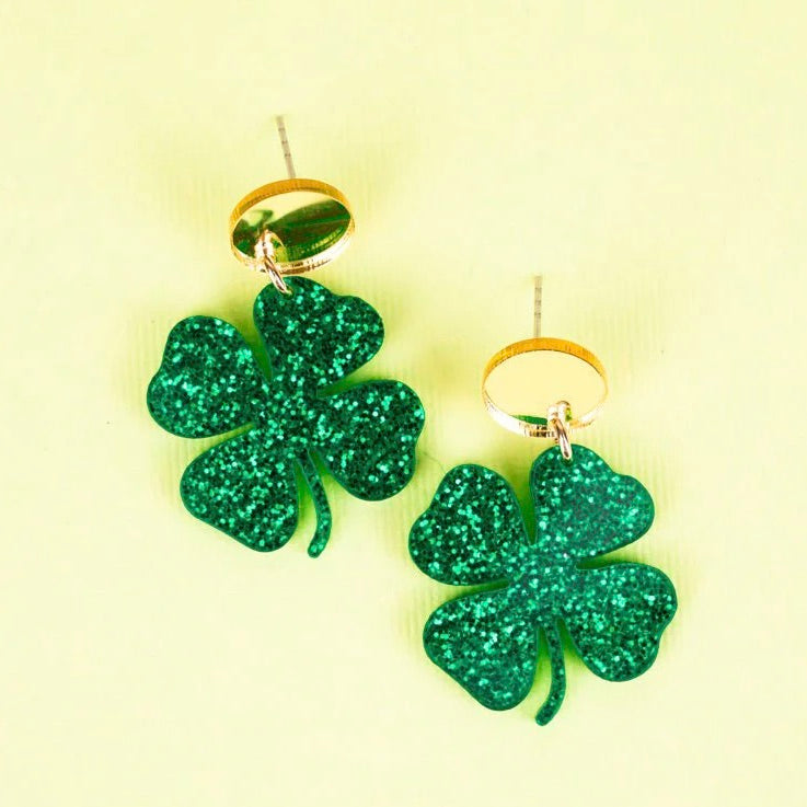 Glittering Green Shamrock Earrings