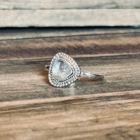 Triangle Moonstone Sterling Silver Ring - Size 10.5