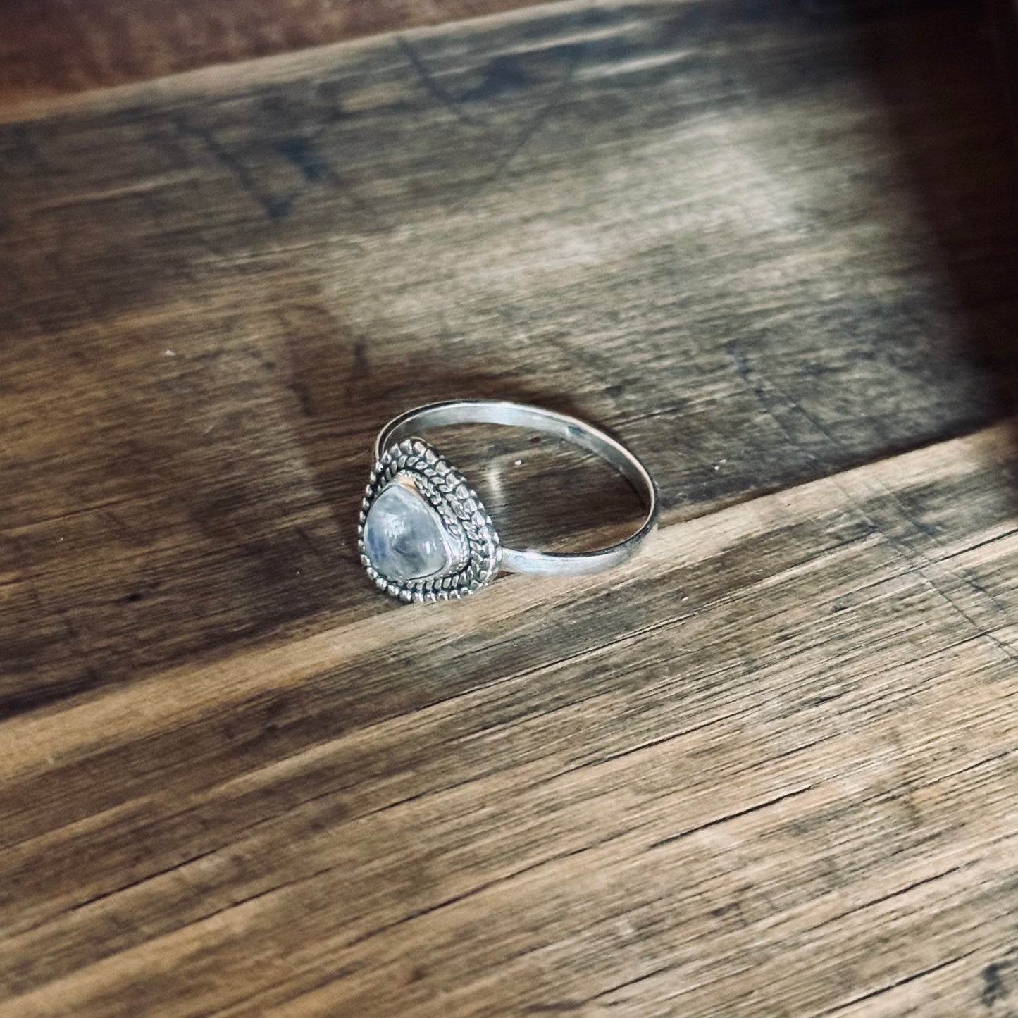 Triangle Moonstone Sterling Silver Ring - Size 10.5