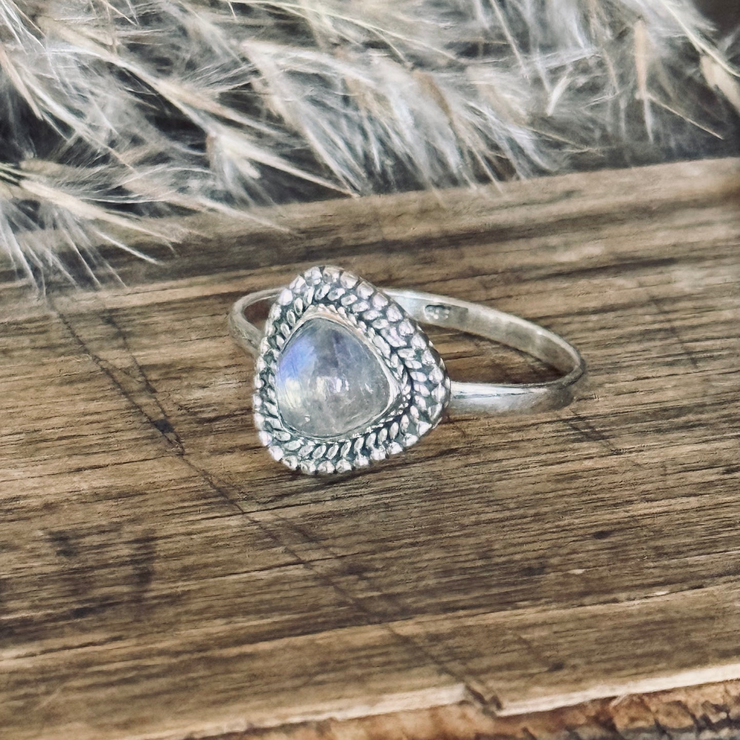 Triangle Moonstone Sterling Silver Ring - Size 10.5