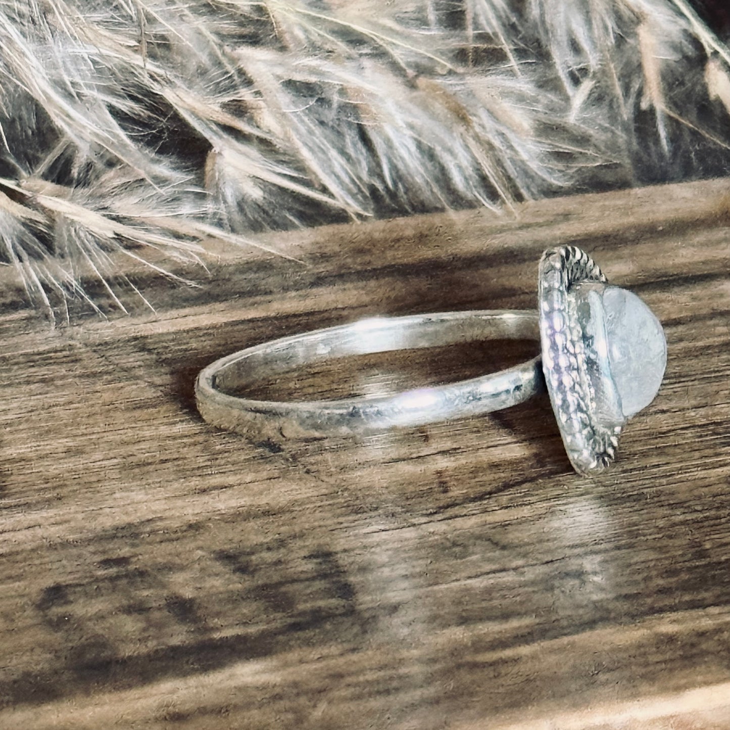 Triangle Moonstone Sterling Silver Ring - Size 10.5