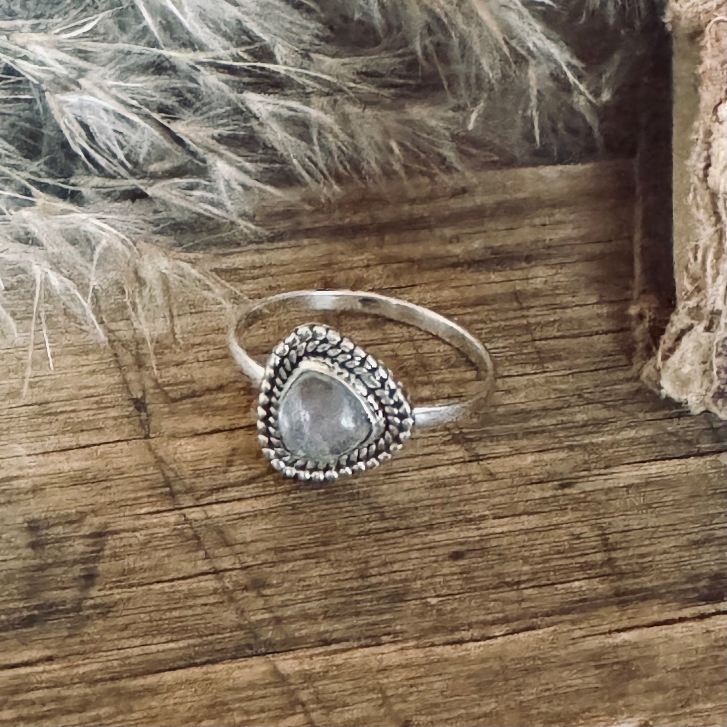 Triangle Moonstone Sterling Silver Ring - Size 10.5
