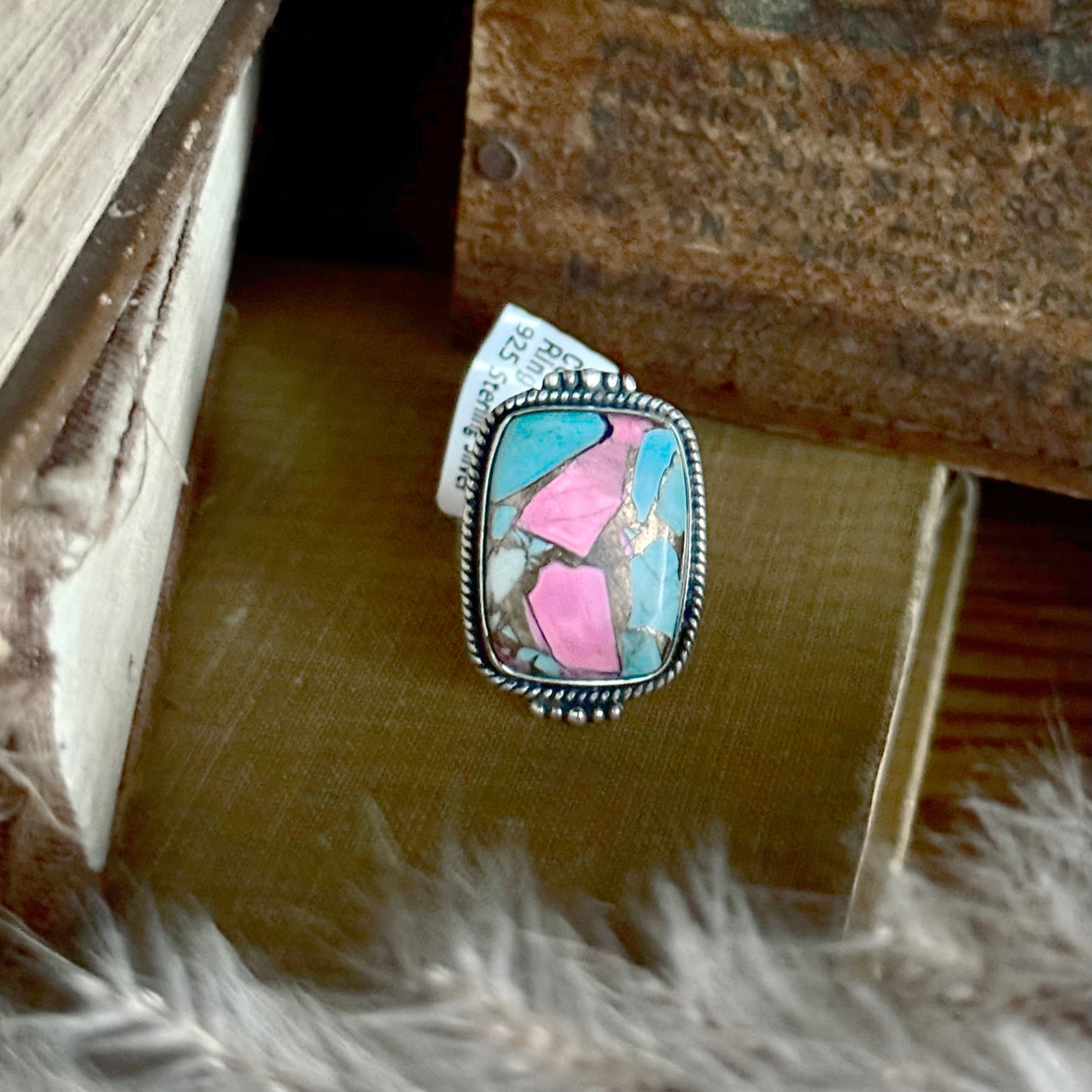 Cotton Candy Turquoise Sterling Silver Ring - Size 6