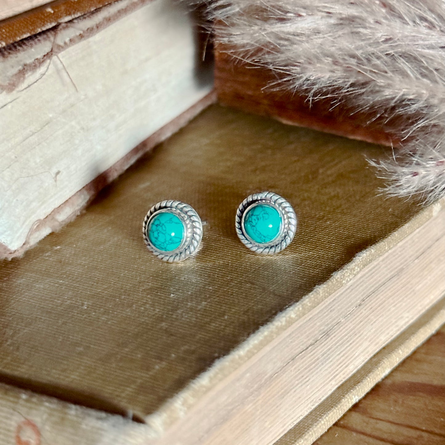 Teal Howlite Sterling Silver Stud Earrings
