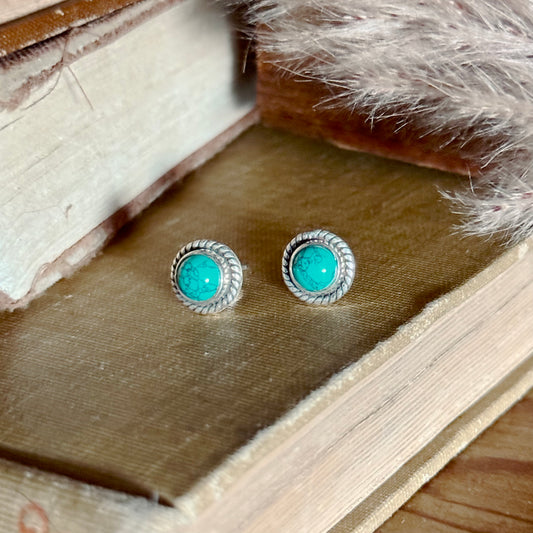 Teal Howlite Sterling Silver Stud Earrings