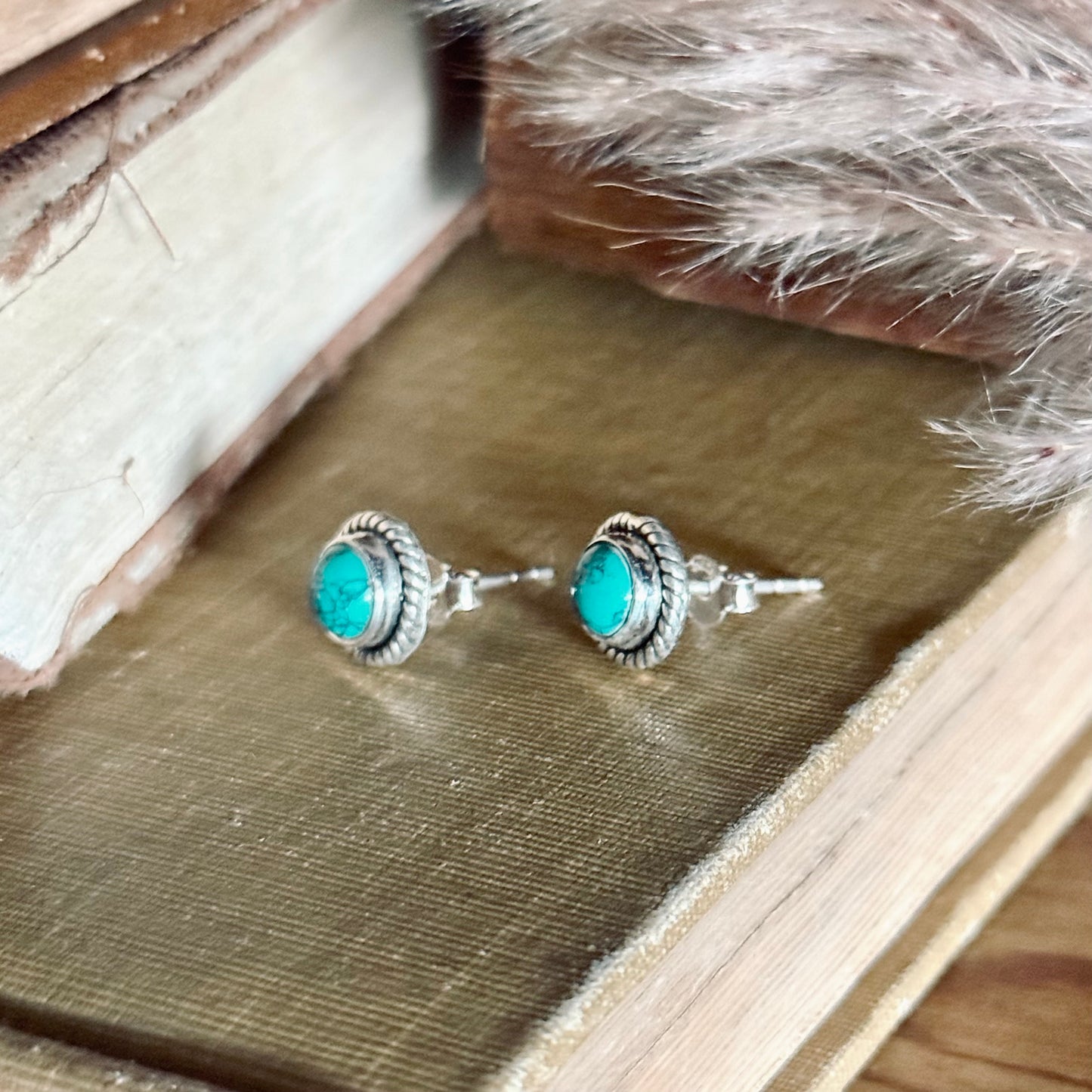 Teal Howlite Sterling Silver Stud Earrings