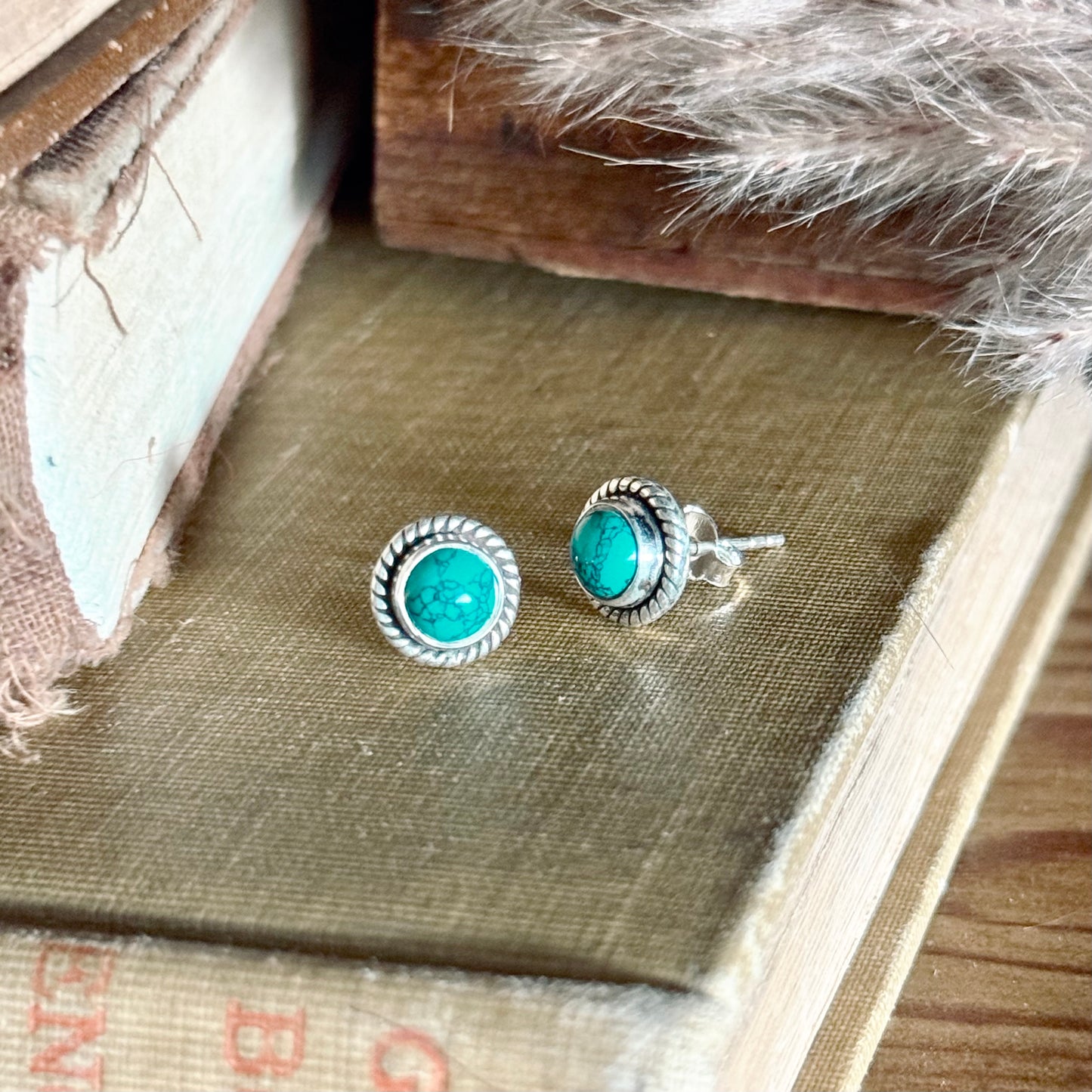 Teal Howlite Sterling Silver Stud Earrings