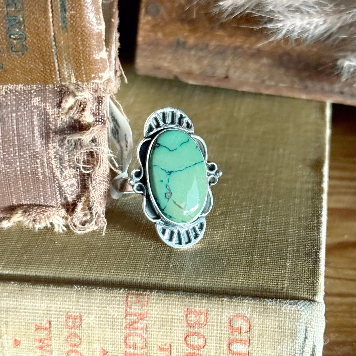 Oval Tibetan Turquoise Sterling Silver Ring - Size 9