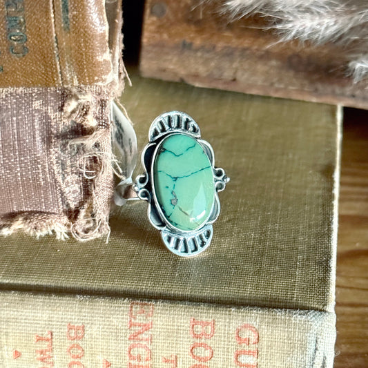 Oval Tibetan Turquoise Sterling Silver Ring - Size 9