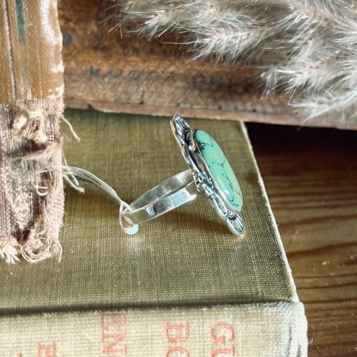 Oval Tibetan Turquoise Sterling Silver Ring - Size 9