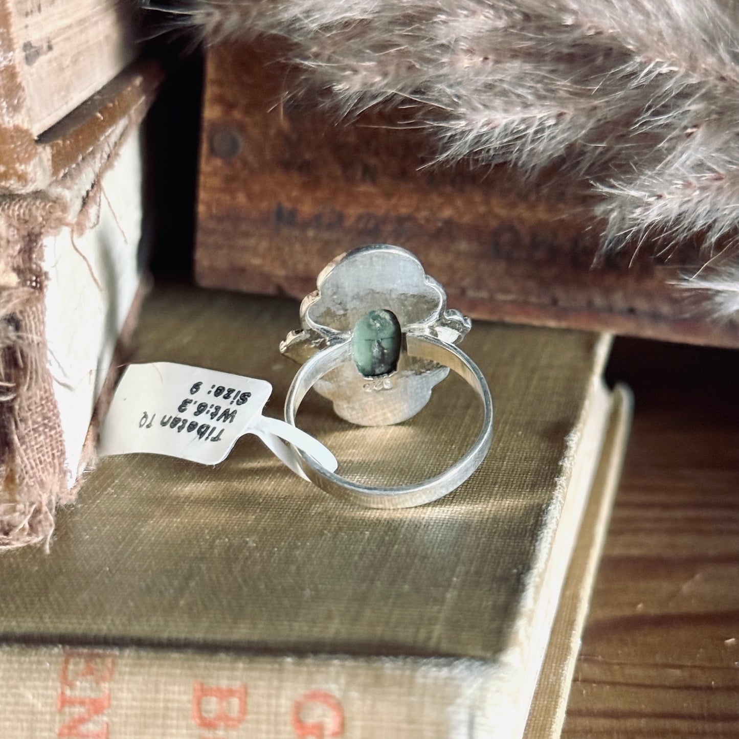 Oval Tibetan Turquoise Sterling Silver Ring - Size 9