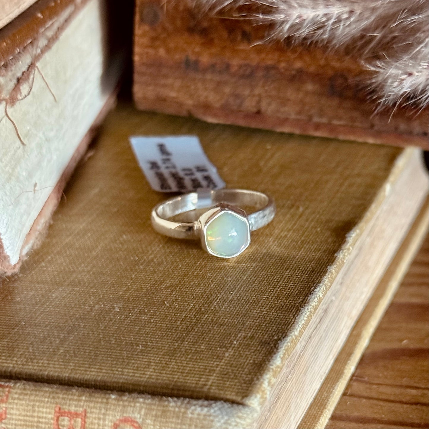 Hexagon Ethiopian Opal Sterling Silver Ring - Size 8