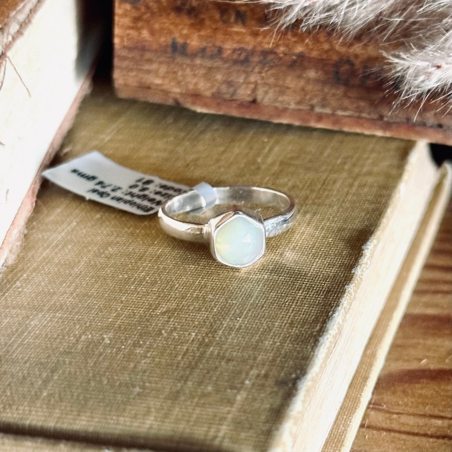 Hexagon Ethiopian Opal Sterling Silver Ring - Size 8