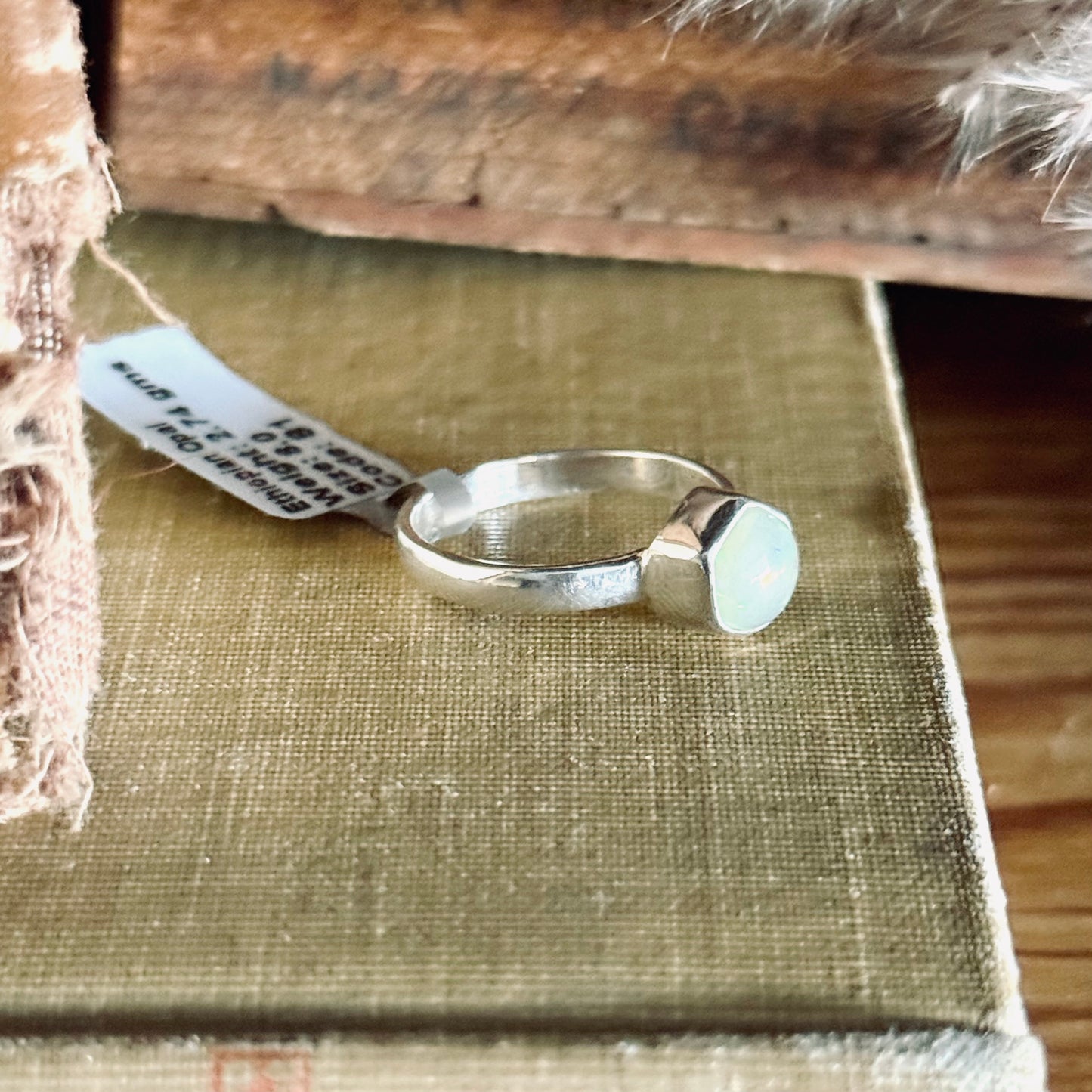 Hexagon Ethiopian Opal Sterling Silver Ring - Size 8