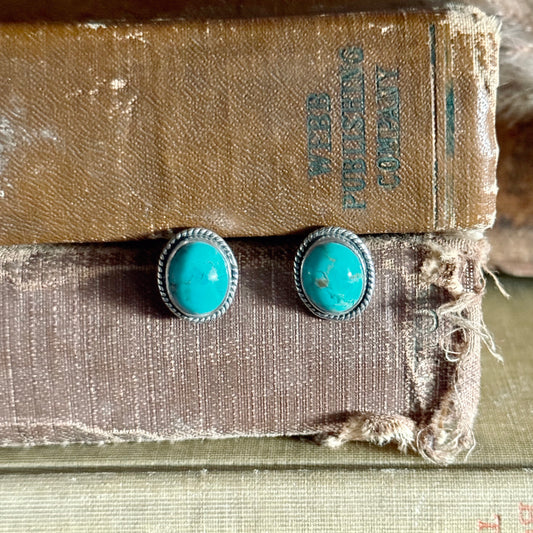 Oval Mojave Turquoise Sterling Silver Stud Earrings