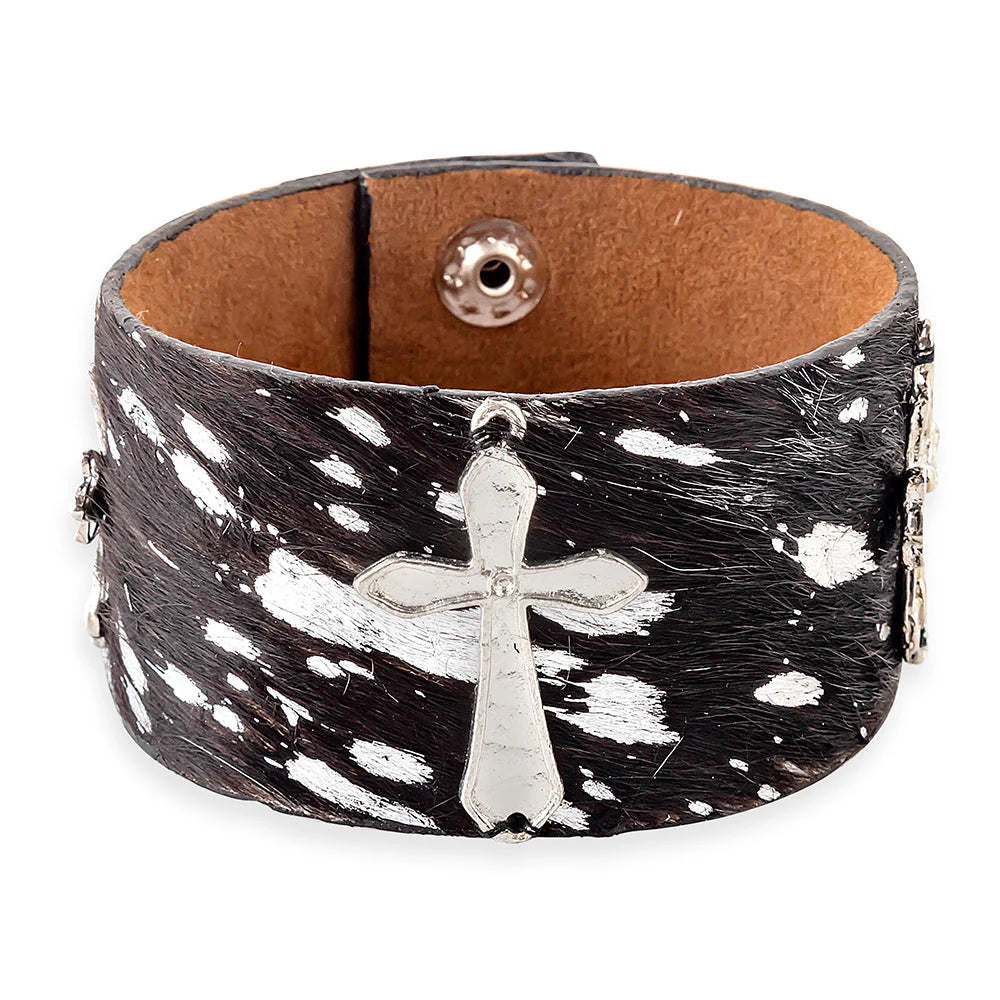 Midnight Believer Hair-On Cross Bracelet