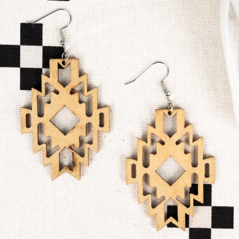 Aztec Diamond Wood Earrings