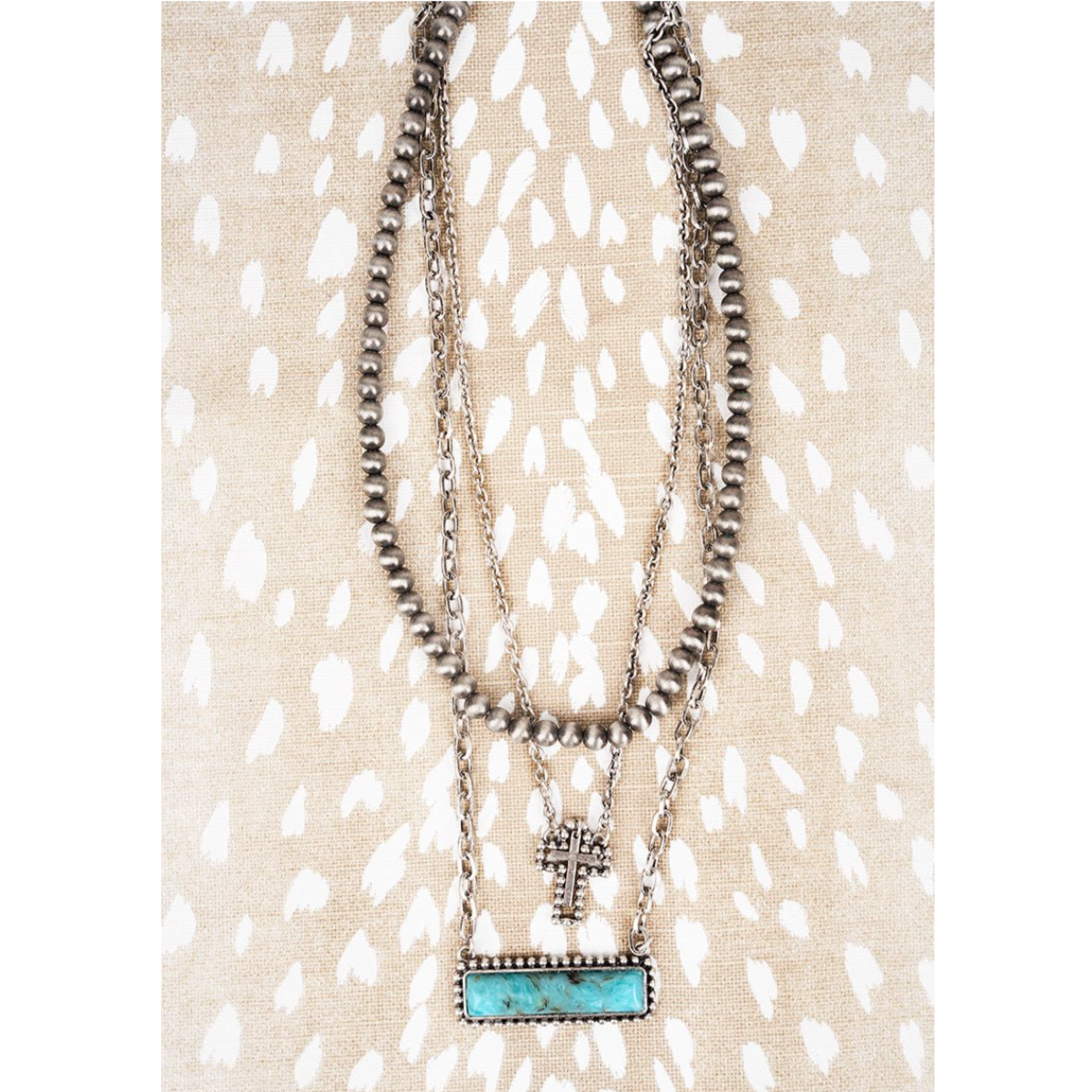Layered Faith Cross and Turquoise Bar Necklace