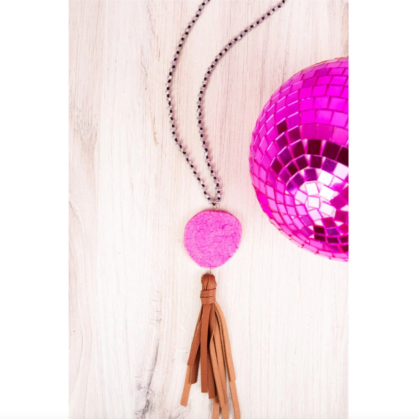 A Pink Moon Stone Tassel Necklace